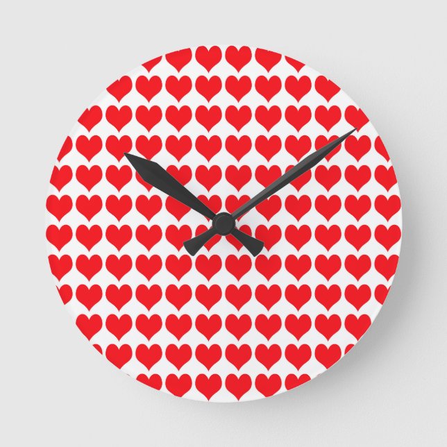 Reloj Redondo Mediano Corazones rojos (Anverso)