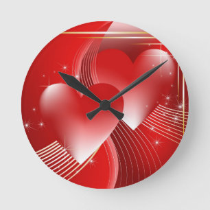 Reloj Redondo Mediano Corazones rojos