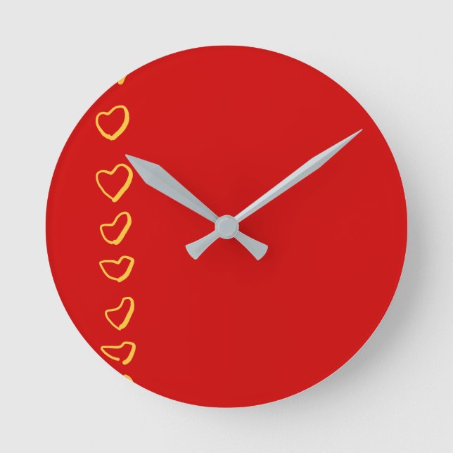 Reloj Redondo Mediano Corazones Rojos (Anverso)