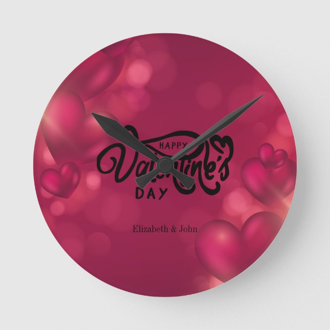 Reloj Redondo Mediano Corazones rojos felices Día de San Valentín     (Anverso)