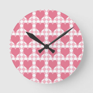 Reloj Redondo Mediano Corazones Rosas