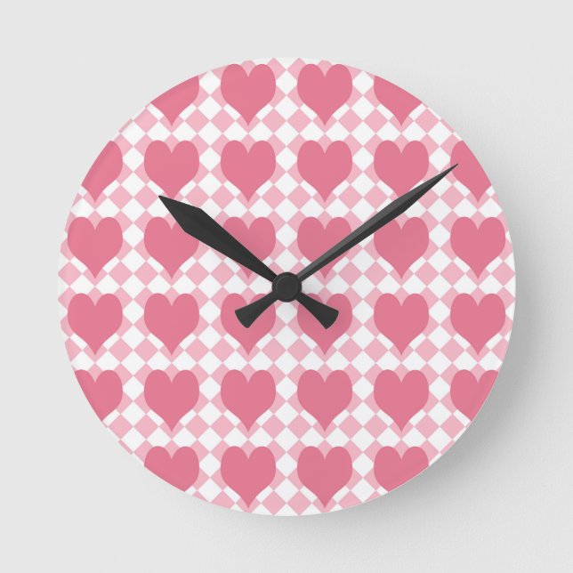 Reloj Redondo Mediano Corazones Rosas (Anverso)