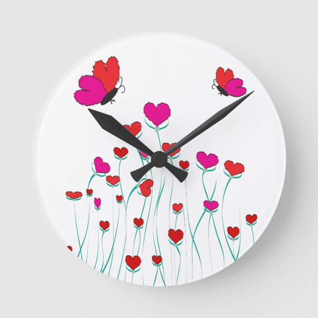 Reloj Redondo Mediano Corazones y mariposas Valentine Love (Anverso)