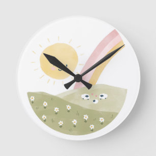 Reloj Redondo Mediano Corderito Adorable Acuarela Guardería de Bebé