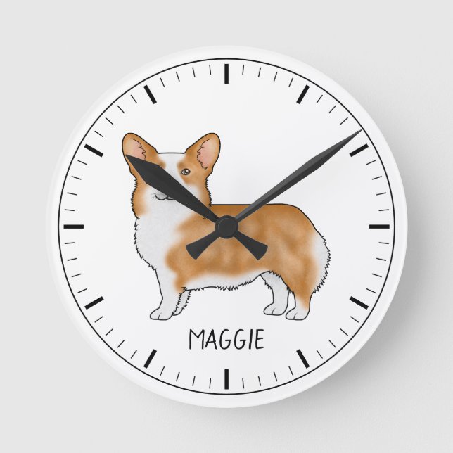 Reloj Redondo Mediano Corgi De Pembroke Rojo Corgi Cute Perro Con Texto  (Anverso)