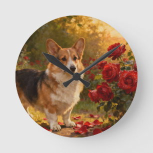 Reloj Redondo Mediano Corgi en las Rosas V