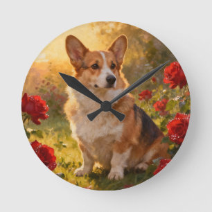 Reloj Redondo Mediano Corgi entre las Rosas III