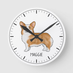 Reloj Redondo Mediano Corgi Galés Pembroke Rojo Perro Lindo Con Texto Pe