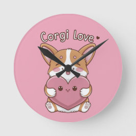 Reloj Redondo Mediano Corgi Love Wall Clock