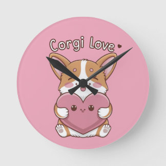 Reloj Redondo Mediano Corgi Love Wall Clock