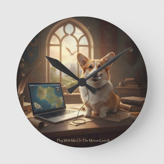 Reloj Redondo Mediano Corgi y Ratón (Anverso)