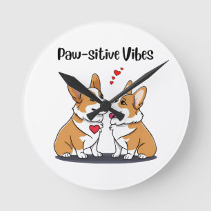 Reloj Redondo Mediano Corgis Vibes enamorados
