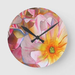 Reloj Redondo Mediano Cornelia rosa rosa rosa pastel arte acuático