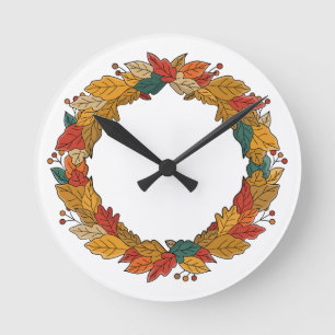 Reloj Redondo Mediano Corona de hojas de otoño circular