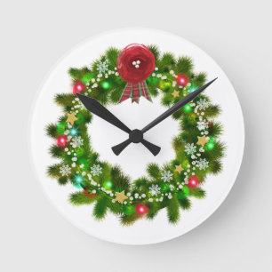 Reloj Redondo Mediano Corona Navideña Decorada Festiva