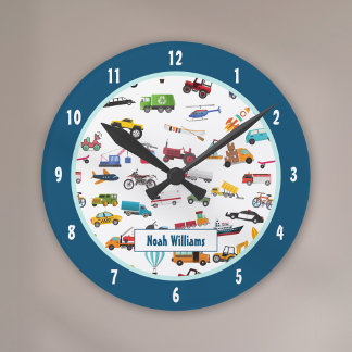 Reloj Redondo Mediano Cosas De Niño Pequeño Que Mueven Carros De Vehícul