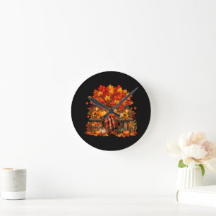 Reloj Redondo Mediano Cosecha de calabaza de otoño hojas rojas de arce c