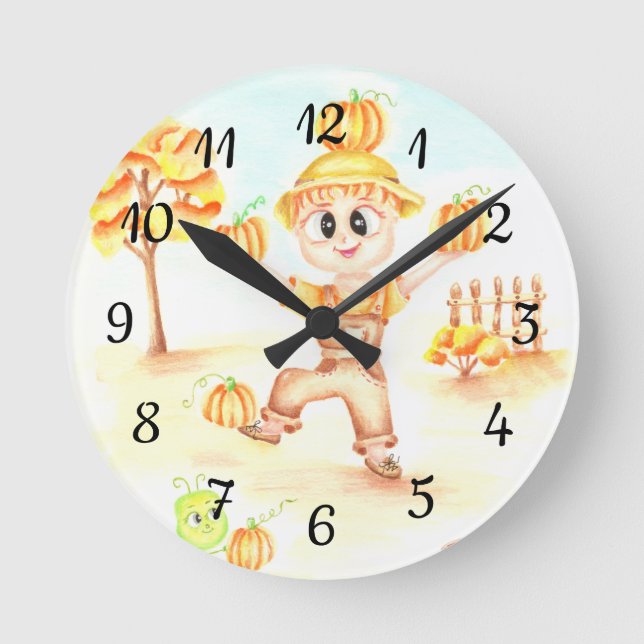 Reloj Redondo Mediano Cosecha de moras niño de jengibre (Anverso)