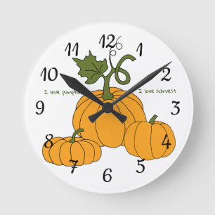 Reloj Redondo Mediano Cosecha romántica de calabaza de naranja cutáneo  