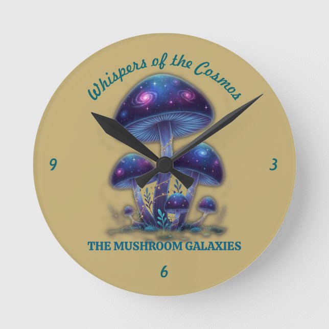 Reloj Redondo Mediano Cosmic Galaxy Mushrooms - Whimsical Fantasy Fungi (Anverso)