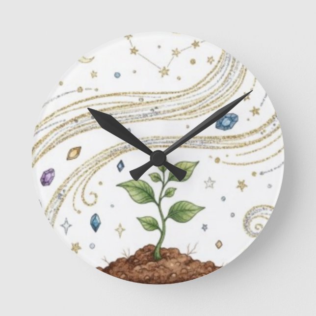 Reloj Redondo Mediano Cosmic Growth Nature Plant with Roots and Stars  (Anverso)