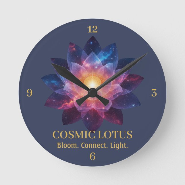 Reloj Redondo Mediano Cosmic Lotus Flower - Galaxy Bloom Energy (Anverso)