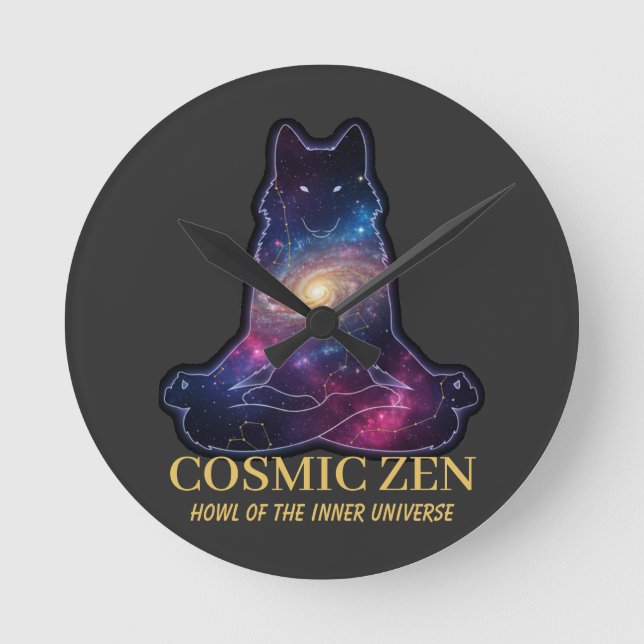Reloj Redondo Mediano Cosmic Zen Wolf – Meditating Galaxy Spirit Animal  (Anverso)