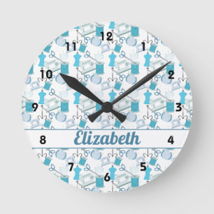 Reloj Redondo Mediano Costura y Quilting Azul