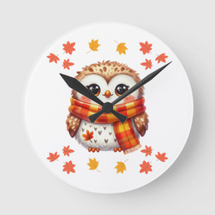 Reloj Redondo Mediano Cosy Owl Fall Design Cute Animal