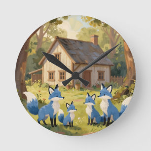 Reloj Redondo Mediano Cottage Familiar de Zorro Azul Adorable