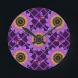 Reloj Redondo Mediano Cottagecore Butterfly & Flower Grid Pattern<br><div class="desc">Step into a whimsical garden with this unique textured floral pattern. The design features large, stylized sunflowers (or dahlias) in a stunning gradient of purple, pink, and orange, giving them a soft, velvet-like appearance. Cute purple butterflies flutter between the blooms, all set against a delicate pastel pink trellis background. Perfect...</div>
