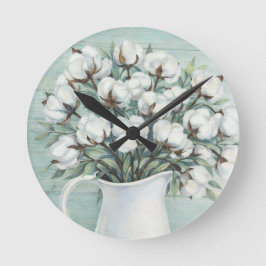 Reloj Redondo Mediano Cotton Flowers Farmhouse Rustic Wall Clock