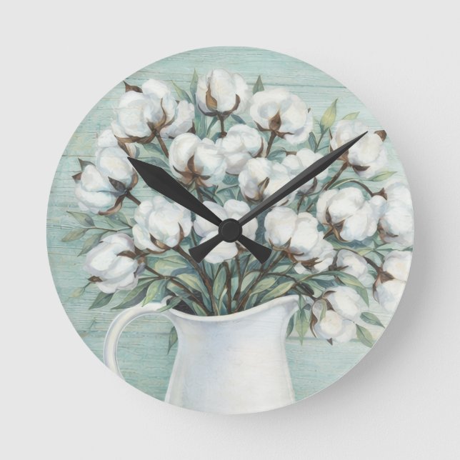 Reloj Redondo Mediano Cotton Flowers Farmhouse Rustic Wall Clock (Anverso)