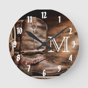 Reloj Redondo Mediano Cow Boy Boots Spur Cou Monograma Masa inicial