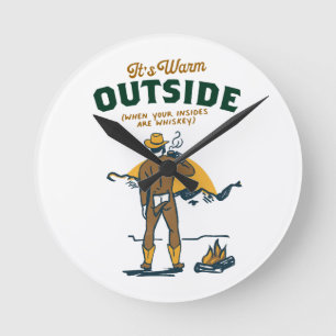 Reloj Redondo Mediano Cowboy gracioso que bebe Whiskey