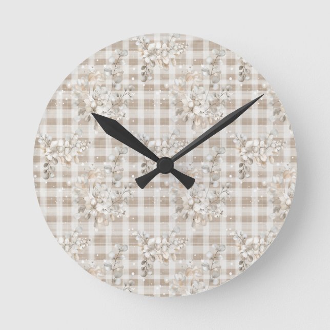 Reloj Redondo Mediano Cozy christmas earth tones floral  (Anverso)