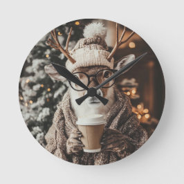 Reloj Redondo Mediano Cozy Reindeer Wall Clock with Coffee - Festive Win