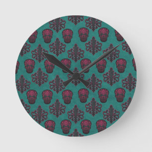 RELOJ REDONDO MEDIANO CRÁNEO DAMASCO ROSA FUCSIA SOBRE TURQUESA