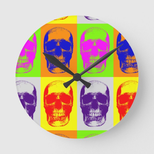 Reloj Redondo Mediano Cráneo de arte pop (Anverso)