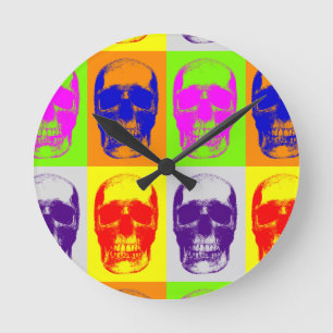 Reloj Redondo Mediano Cráneo de arte pop