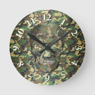 Reloj Redondo Mediano Cráneo de Camo de Woodland 3D