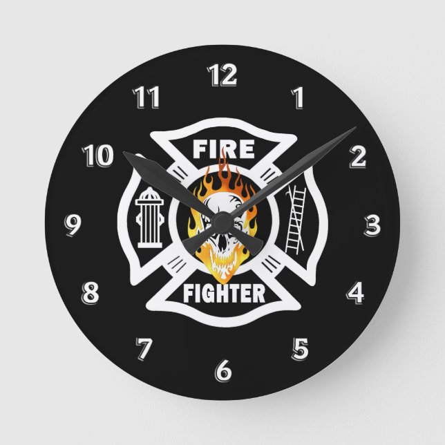 Reloj Redondo Mediano Cráneo de llamas del bombero (Anverso)