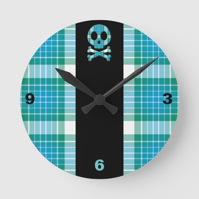 Reloj Redondo Mediano Cráneo de Ocean Plaid (Anverso)