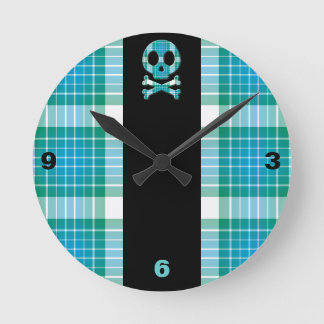 Reloj Redondo Mediano Cráneo de Ocean Plaid