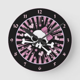 Reloj Redondo Mediano Cráneo lindo y bandera pirata