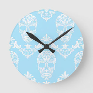 Reloj Redondo Mediano cráneos victorianos azules