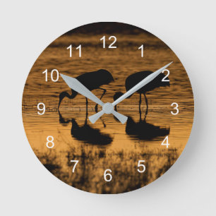 Reloj Redondo Mediano Cranes Silhouetted by the Sunset