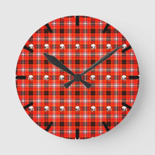 Reloj Redondo Mediano Cránulos y huesos cruzados rojo y negro