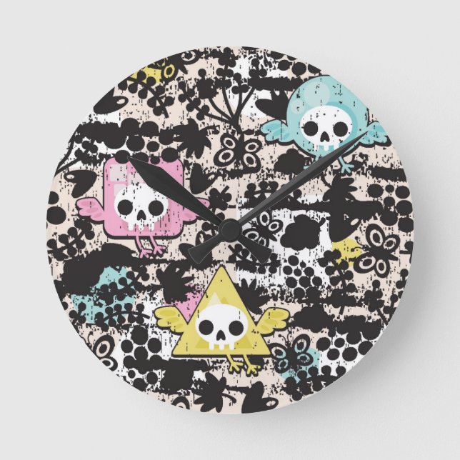 Reloj Redondo Mediano Crazy birds pattern (Anverso)