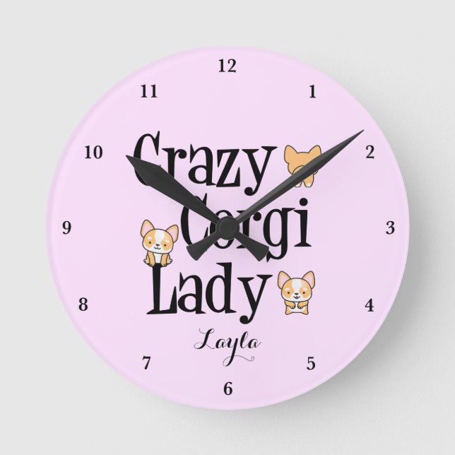 Reloj Redondo Mediano Crazy Corgi Lady Personalizada Rosa (Anverso)